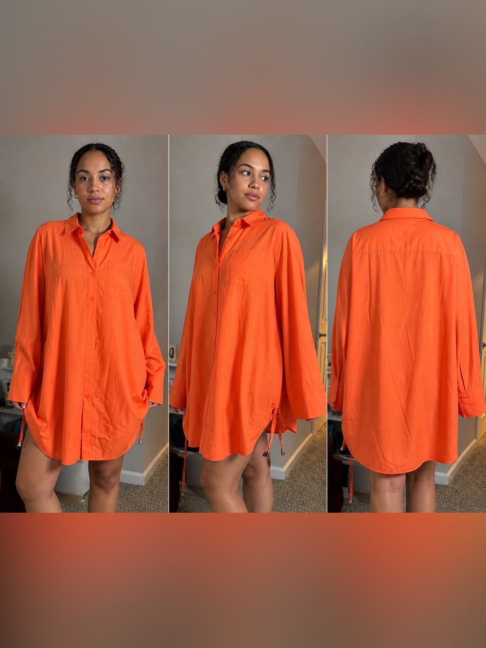 Vibrant Orange Longline Button-Up Shirt